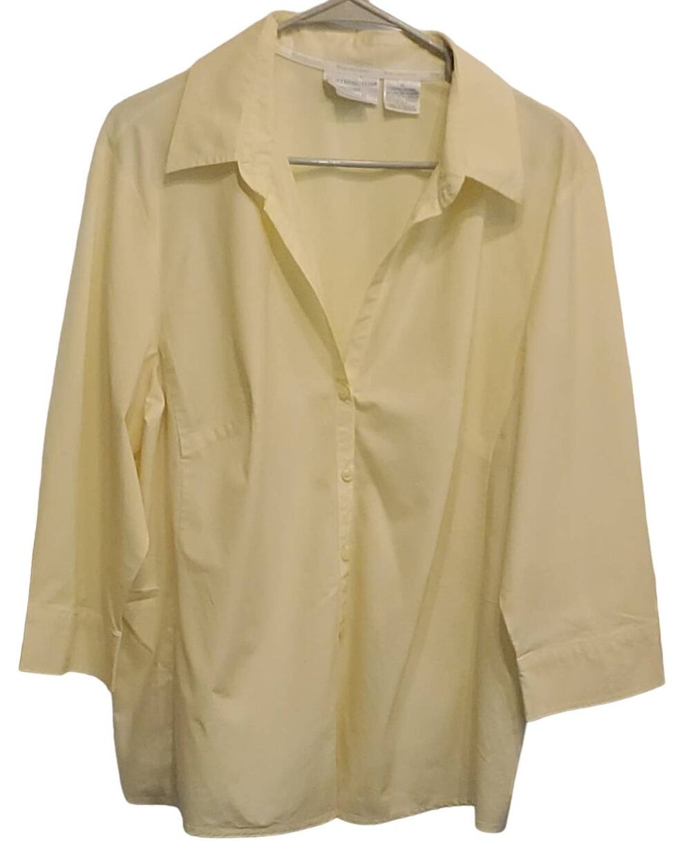 Worthington Stretch Little Yellow Button Up Long Sleeve Shirt Plus Size 1X